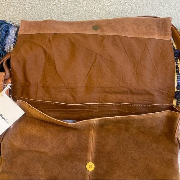 Free People Roswell Boho Slouchy Suede Leather Messenger Bag Tote Cognac Brown - Picture 10 of 16